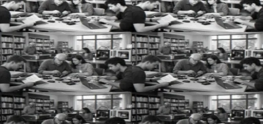 Espace fablab d’une bibliothèque municipale, avec imprimantes 3D et habitants collaborant sur des projets créatifs.