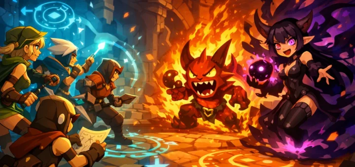 Illustration d’un combat stratégique dans Dofus contre Shushu et Lulu avec des héros lançant des sorts.